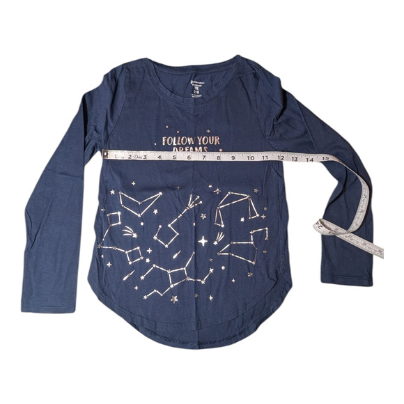 Members Mark Size 7-8 Long Sleeve Tee Navy Blue Follow Your Dreams Constellation - Picture 5 of 7